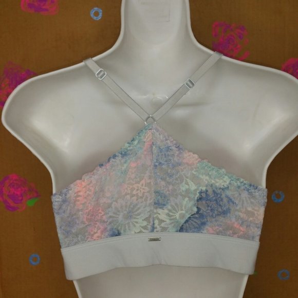 VS PINK Watercolor Blue Floral Lace Bralette M - Picture 3 of 8